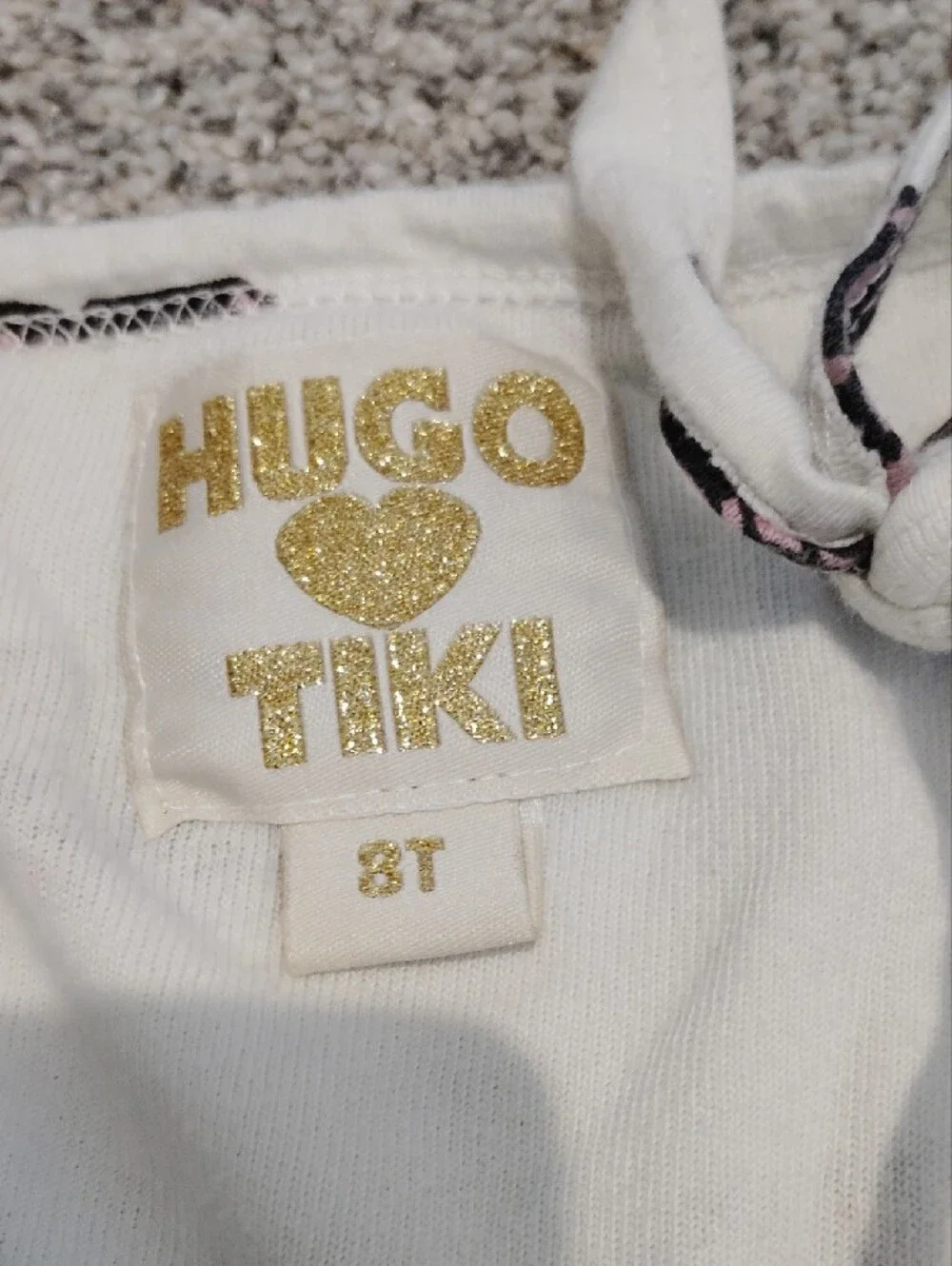 Hugo Loves Tiki Girls White Sleeveless Terry Romper with Pink Graphic Accents